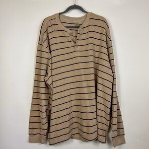 L. L. Bean Brown & Navy Striped Thermal Long Sleeve Shirt